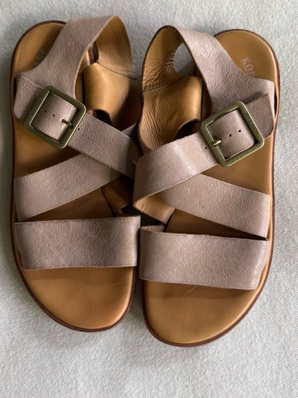 Kork-Ease The Original Women's Size 10 Taupe Leather Buckle Sandals